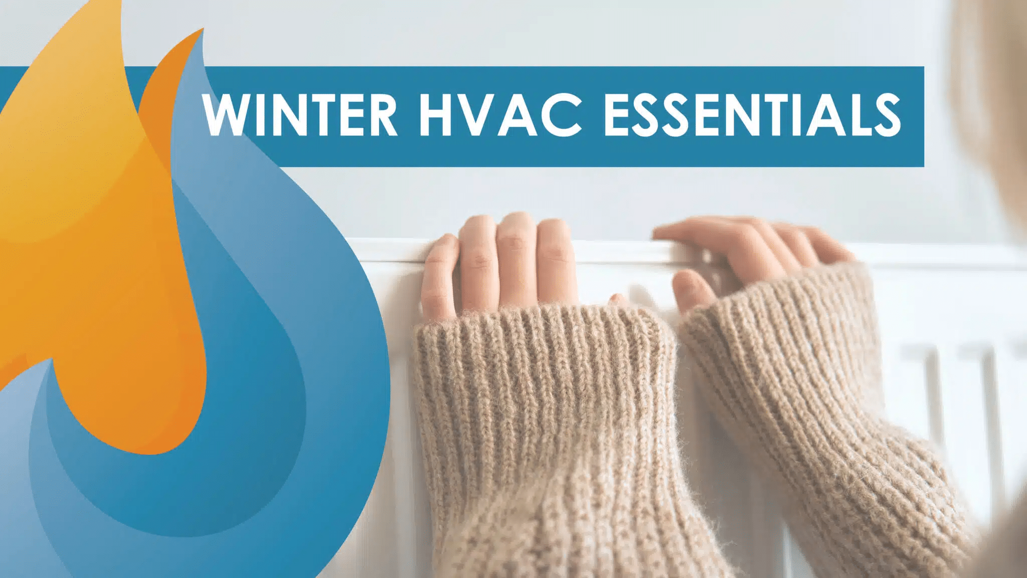 Hands kept warm in a knit sweater, illustrating winter HVAC tips
